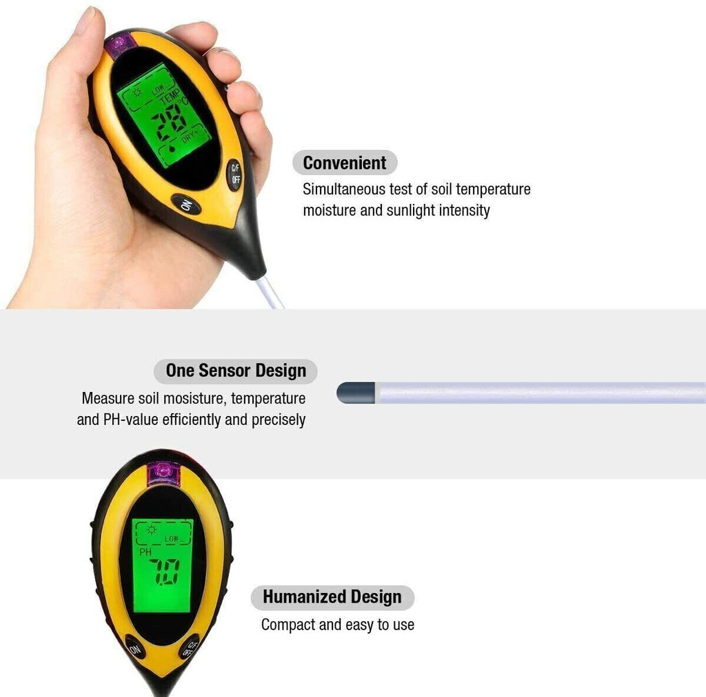 SoilMaster 4-in-1 Digital Soil Moisture, pH & Sunlight Meter