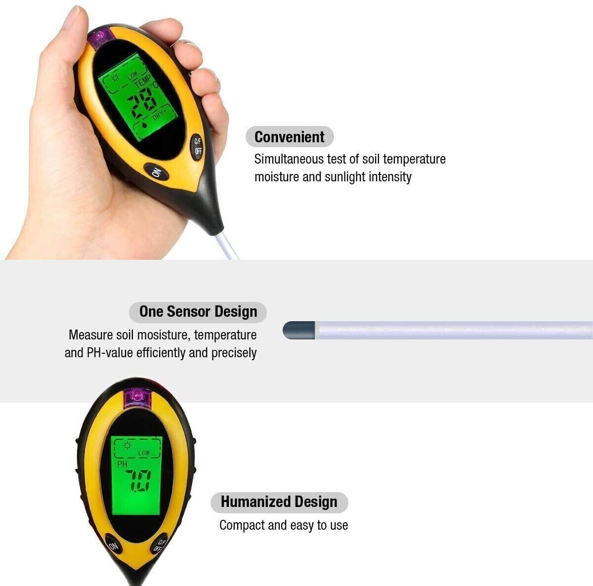 SoilMaster 4-in-1 Digital Soil Moisture, pH & Sunlight Meter