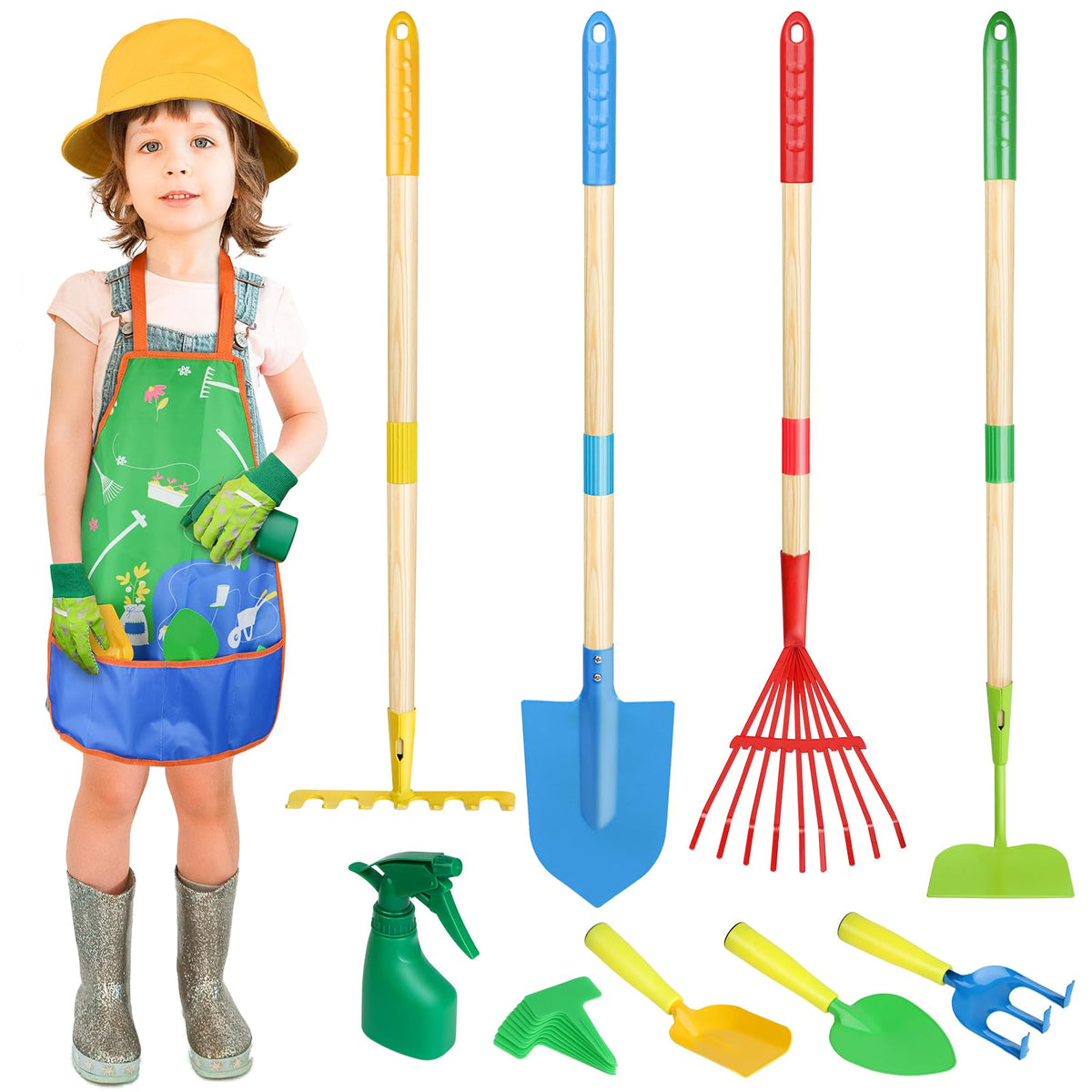 LittleSprout Kids Garden Tool Set with Real Wooden Handles & Apron