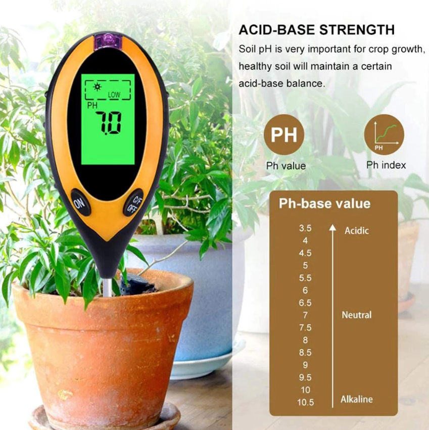 SoilMaster 4-in-1 Digital Soil Moisture, pH & Sunlight Meter